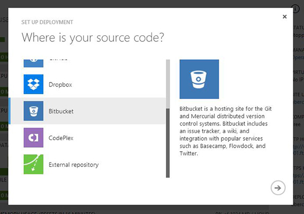 Select the source control platform to deploy nopCommerce to Azure Web Sites