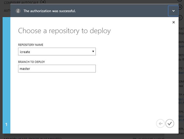 Select the repository to deploy to Azure Web Sites