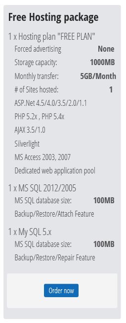 myASP.NET free nopCommerce hosting features