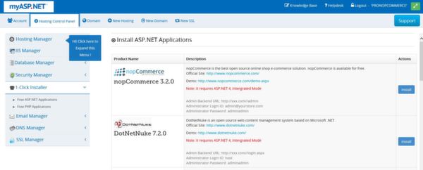 myASP.Net free ASP.Net hosting control panel