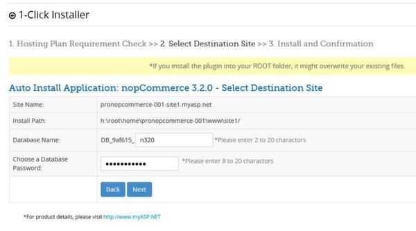 myASP.Net free nopcommerce hosting - setting up 2nd step