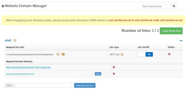 myASP.Net free nopcommerce hosting - domain name setup