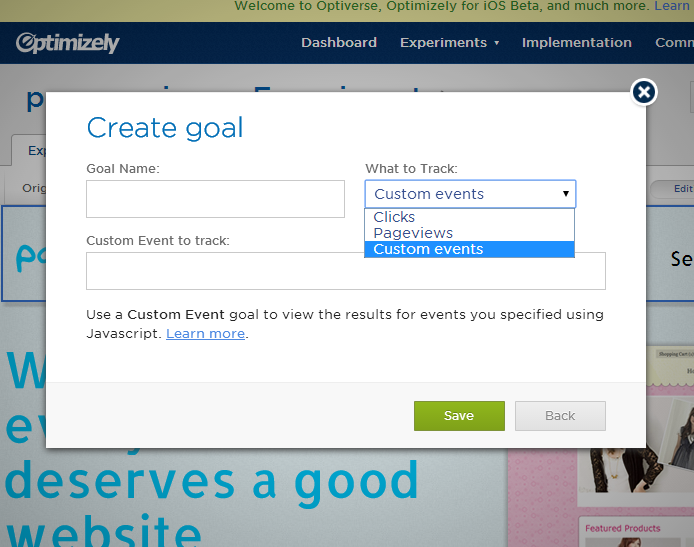 Setting goals in Optimizely