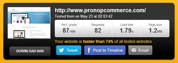 pro nopCommerce website speed test result