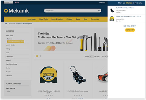NopMekanik Responsive nopCommerce Theme - Slide-out menu & mini shopping cart