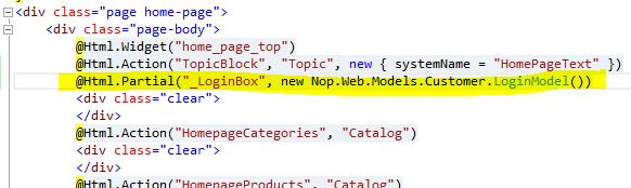 Referencing _LoginBox.cshtml from other pages, such as the home page